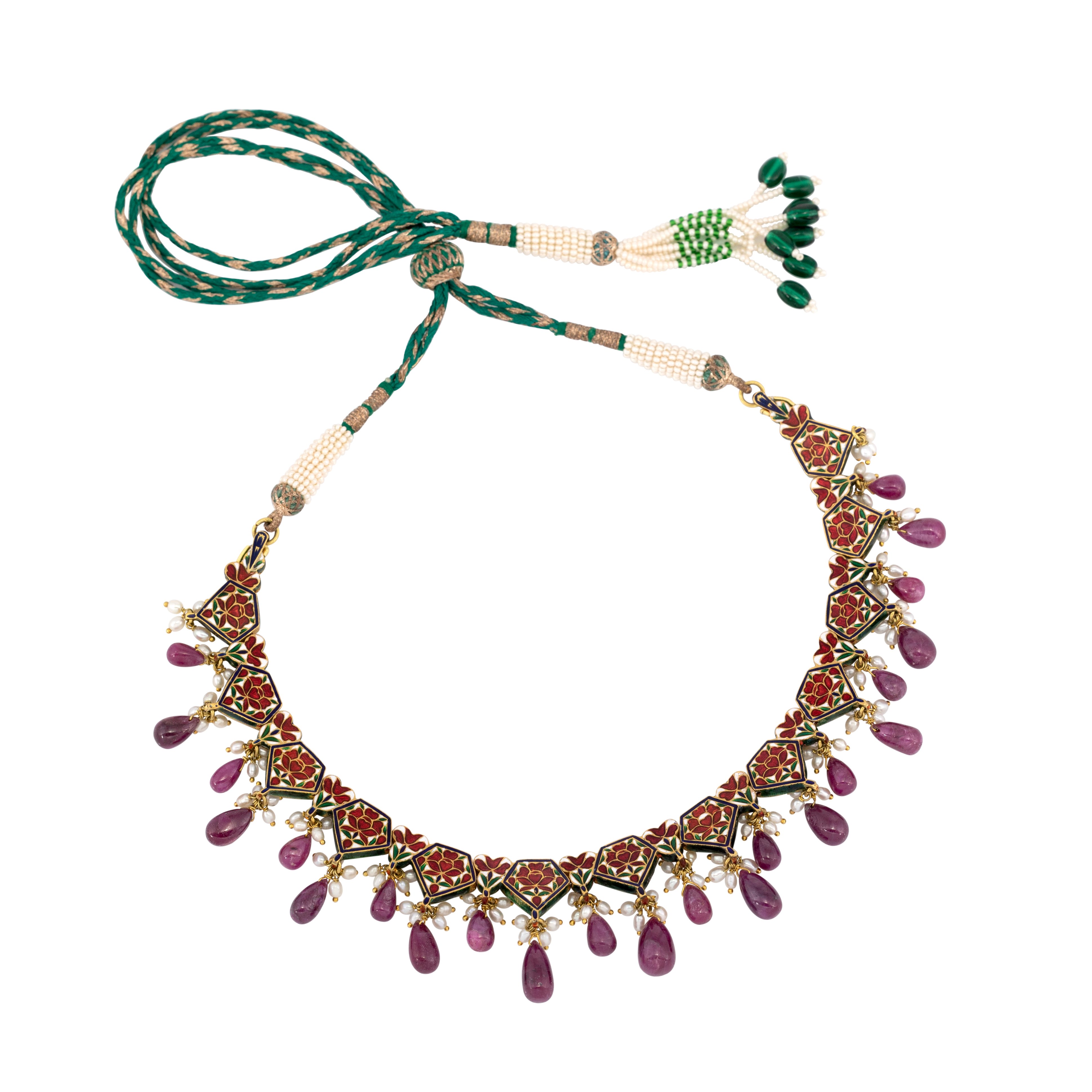 Green Talaf Polki Neacklace Set with Ruby Colour Drops